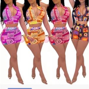 Sexy zipper printed 2pc swimsuit